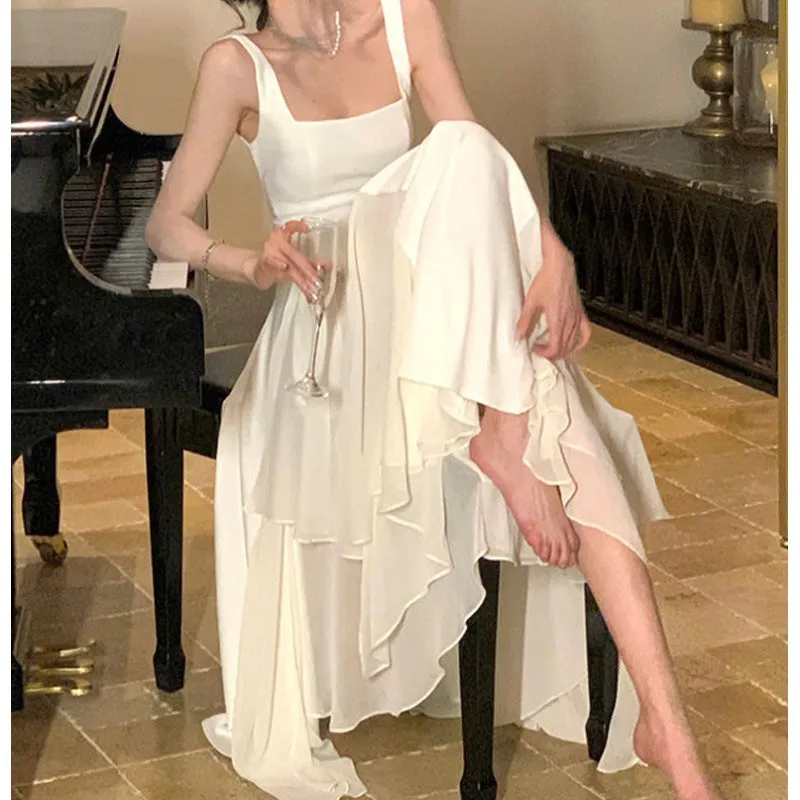 Uniwim prom dresses White Sling Dress Female 2024 Design Ballet Long Skirt Temperament Gentle Style Female