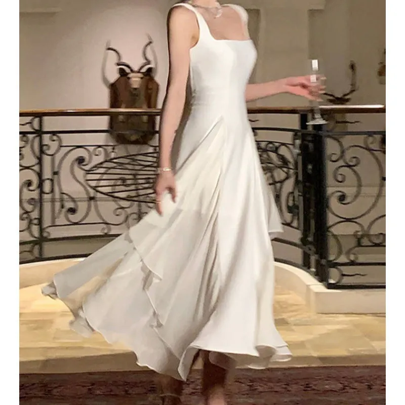 Uniwim prom dresses White Sling Dress Female 2024 Design Ballet Long Skirt Temperament Gentle Style Female