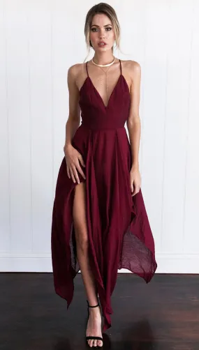 V-neck Irregular sexy shoulder-straps midi dress