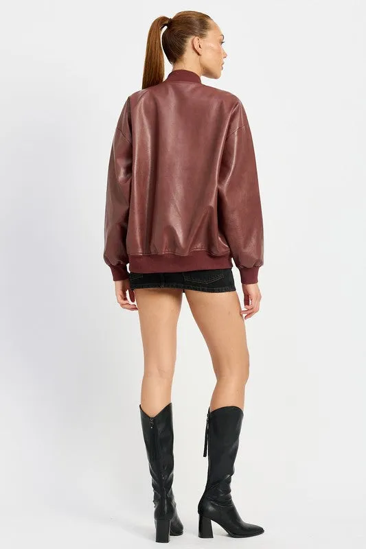 Vintage Vegan Leather Bomber Jacket