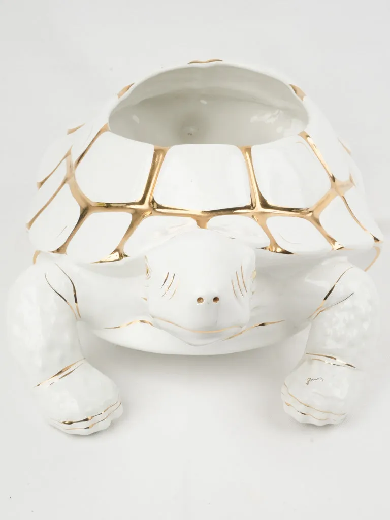 Vintage White & Gold Turtle-Shaped Jardinière 21¼"