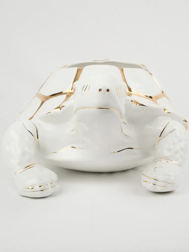 Vintage White & Gold Turtle-Shaped Jardinière 21¼"