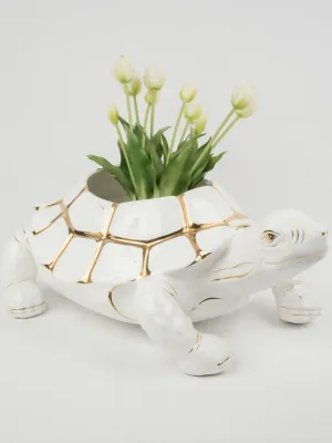 Vintage White & Gold Turtle-Shaped Jardinière 21¼"