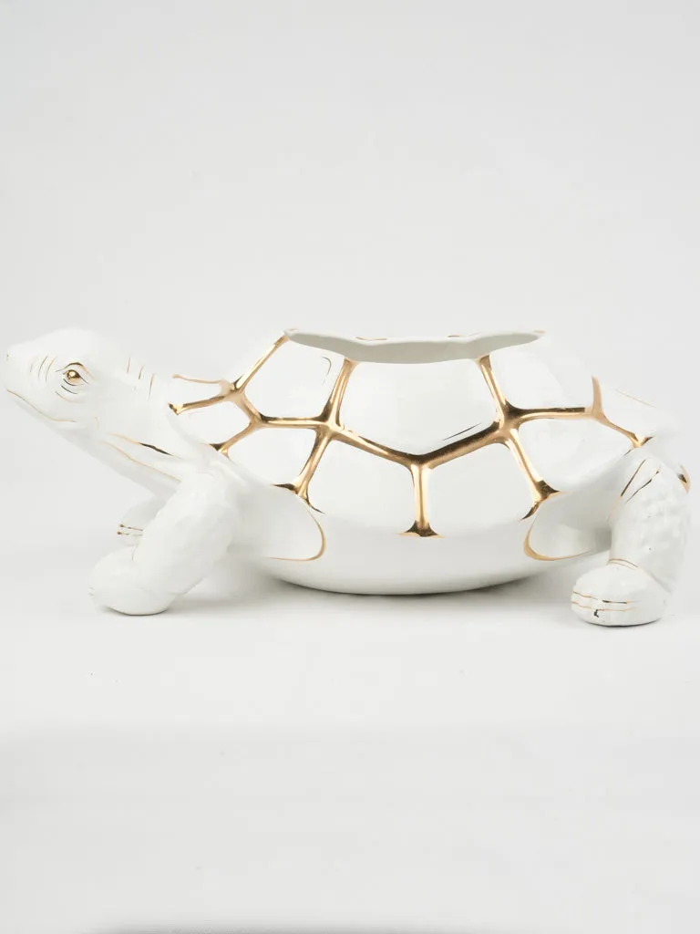 Vintage White & Gold Turtle-Shaped Jardinière 21¼"