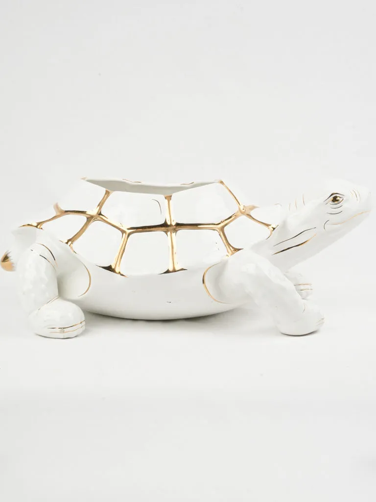 Vintage White & Gold Turtle-Shaped Jardinière 21¼"