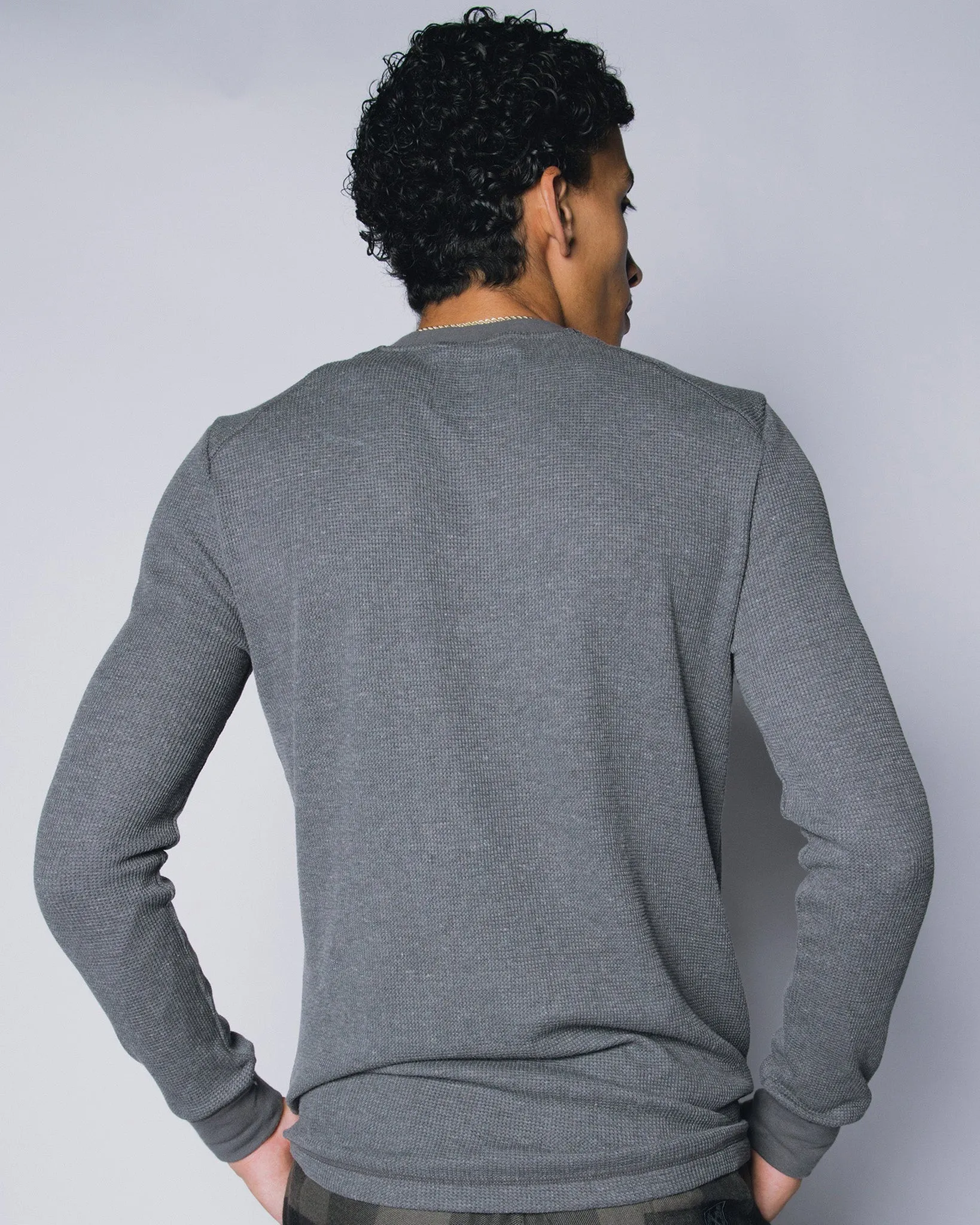 Waffle Knit Long Sleeve T-Shirt - Dark Gray