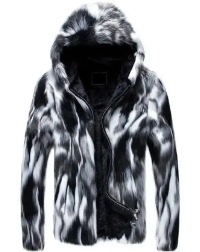 Warm Faux Fur Coat Hooded Fleece Lined Jacket Zip Parka for Men | B288-MJ046