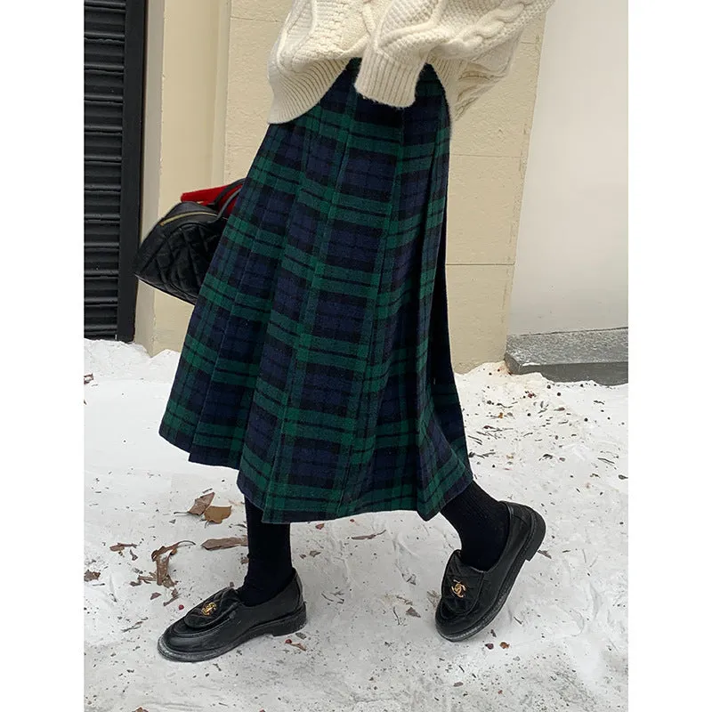 Wenkouban 2000s fashion Christmas outfits Plaid Pleated Skirt Women's Winter New High Waist A- line Skirt