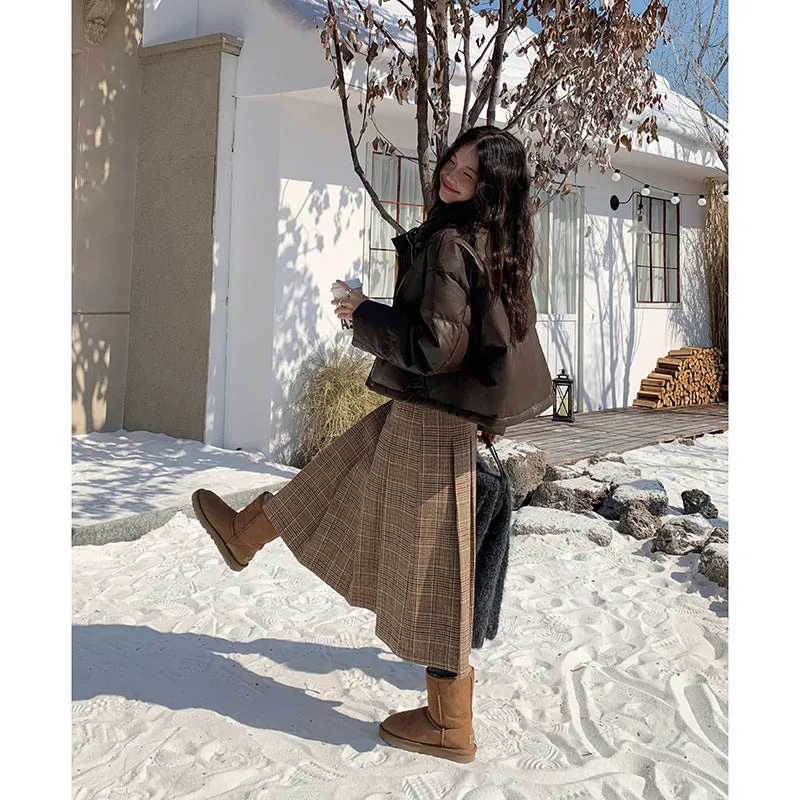 Wenkouban 2000s fashion Christmas outfits Plaid Pleated Skirt Women's Winter New High Waist A- line Skirt