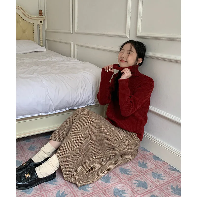 Wenkouban 2000s fashion Christmas outfits Plaid Pleated Skirt Women's Winter New High Waist A- line Skirt