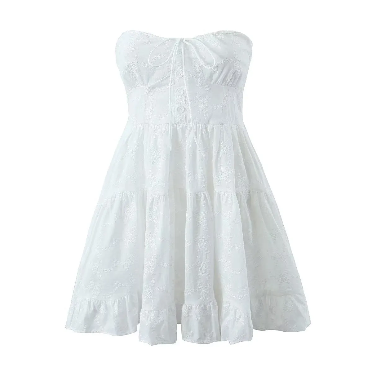 Wenkouban dress Women's Spring Women's New Party Dress White Wrapped Chest Lace Dress