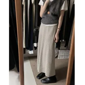 Wenkouban long sweater dress outfit Black Friday Cyber Monday Christmas Knitted Skirt Autumn and Winter Women's Mid-Length Sheath Split One-Step Skirt High Waist Wool Loose Thick Straight Skirt