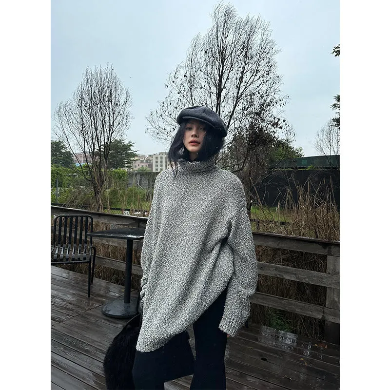 Wenkouban midi skirt outfit fall Christmas Thanksgiving outfits Winter Lazy Loose Simple Retro All-Match Turtleneck Thick Warm Sweater