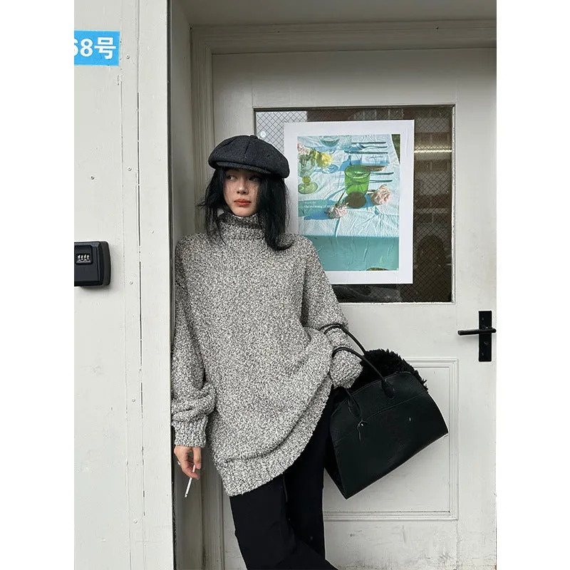 Wenkouban midi skirt outfit fall Christmas Thanksgiving outfits Winter Lazy Loose Simple Retro All-Match Turtleneck Thick Warm Sweater