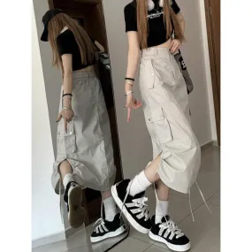 Wenkouban skirt outfits American Retro Hot Girl Split Skirt Workwear Style Skirt Women's Summer New High Waist Word Mid-Length Skirt