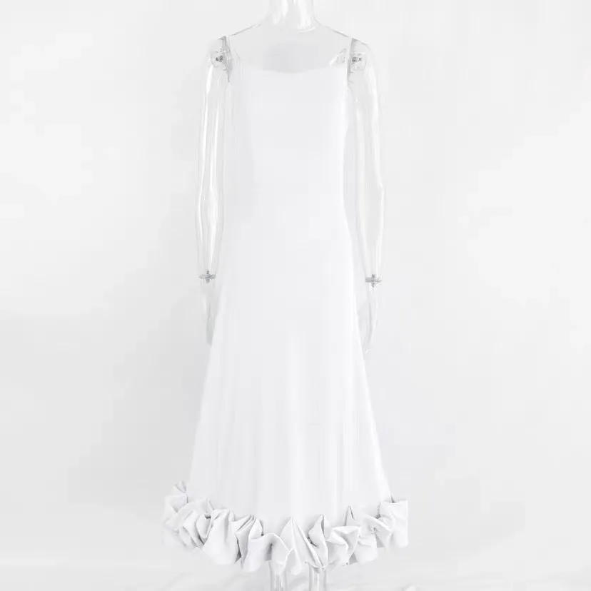 Wenkouban white dress Fashion Sling Large Swing Three-Dimensional Flower A- line Skirt Hot New