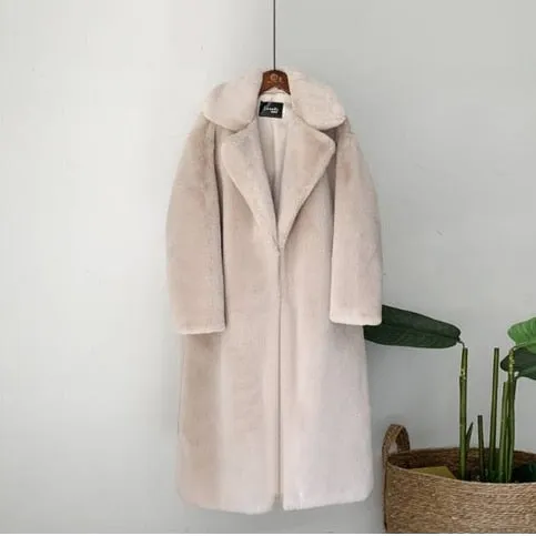 Wenkouban Winter Women High Quality Faux Rabbit Fur Coat Luxury Long Fur Coat Loose Lapel OverCoat Thick Warm Plus Size Female Plush Coats