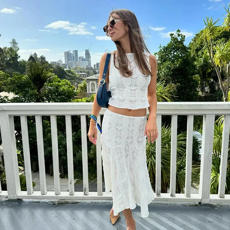 White Sleeveless Midi Slim Skirt for Summer