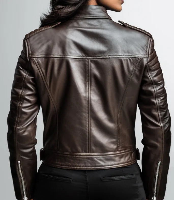 Women Classy Designer Brown Leather Jacket (Dual Color)