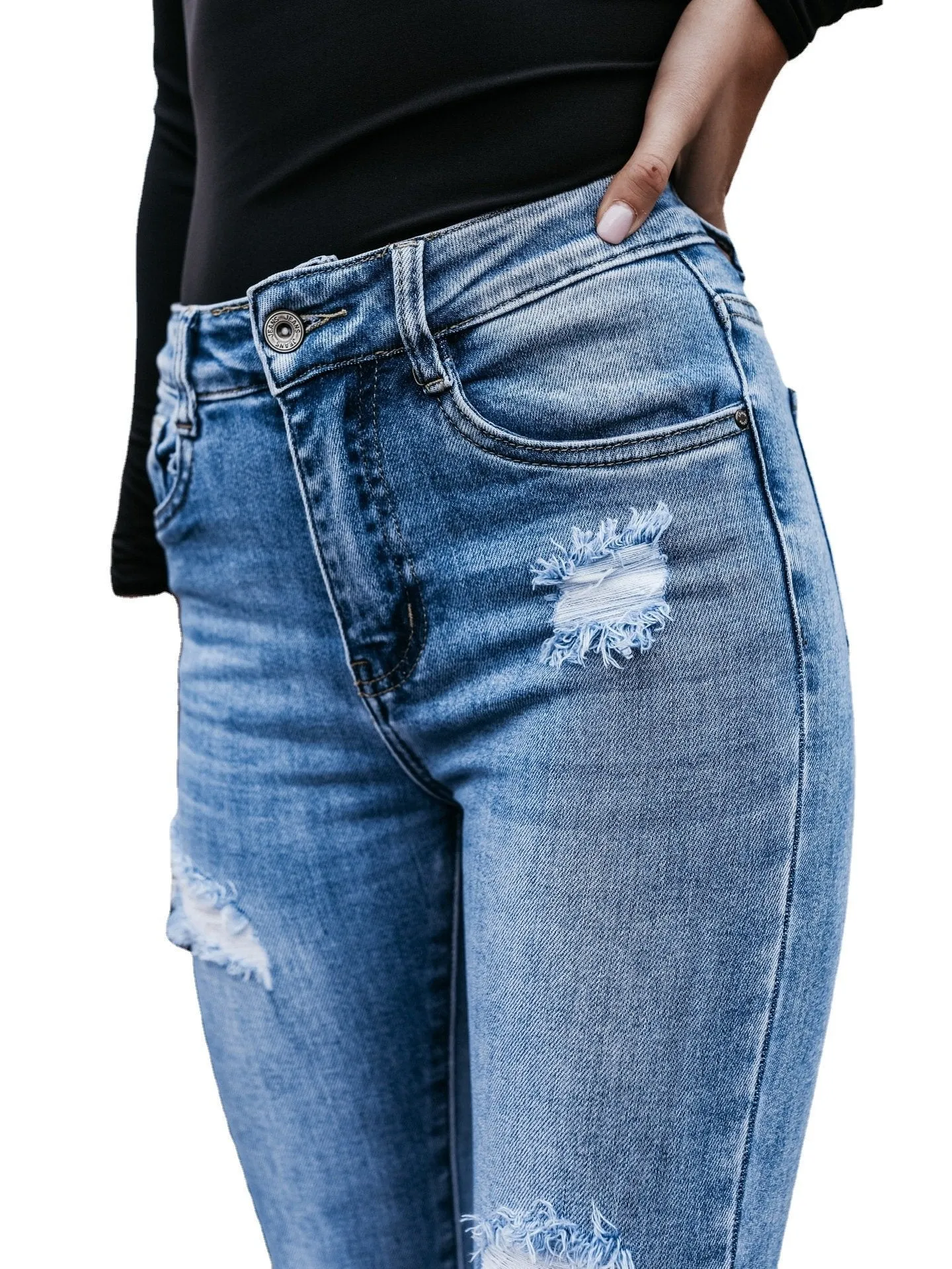 Women High Waist Skinny Stretch Ripped Destroyed Denim Pants