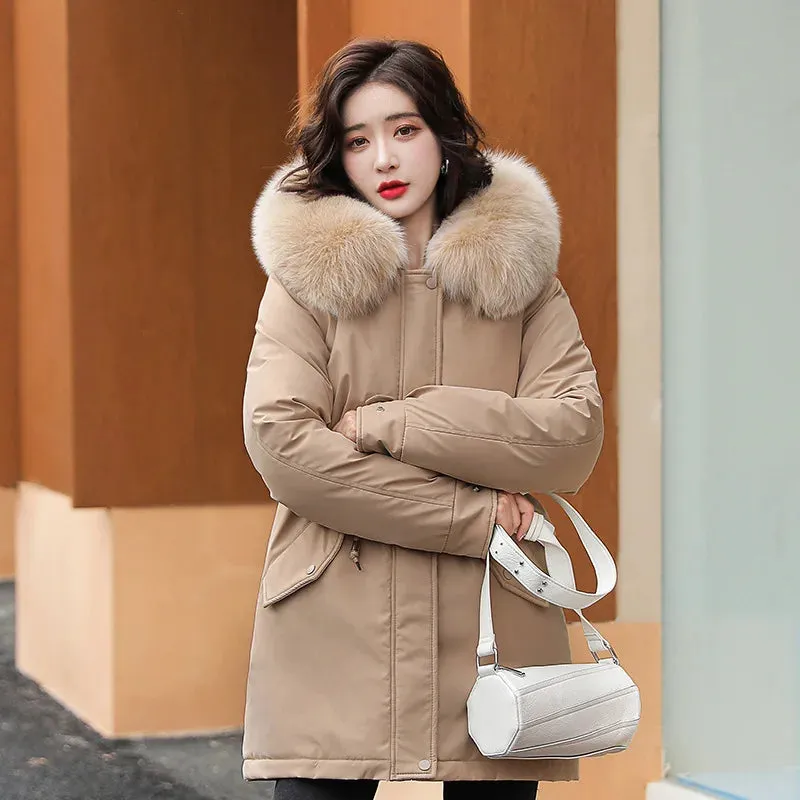 Women Parka Fashion Long Coat Wool Liner Hooded Parkas 2023 New Winter Jacket Slim with Fur Collar Warm Snow Wear Padded Clothes