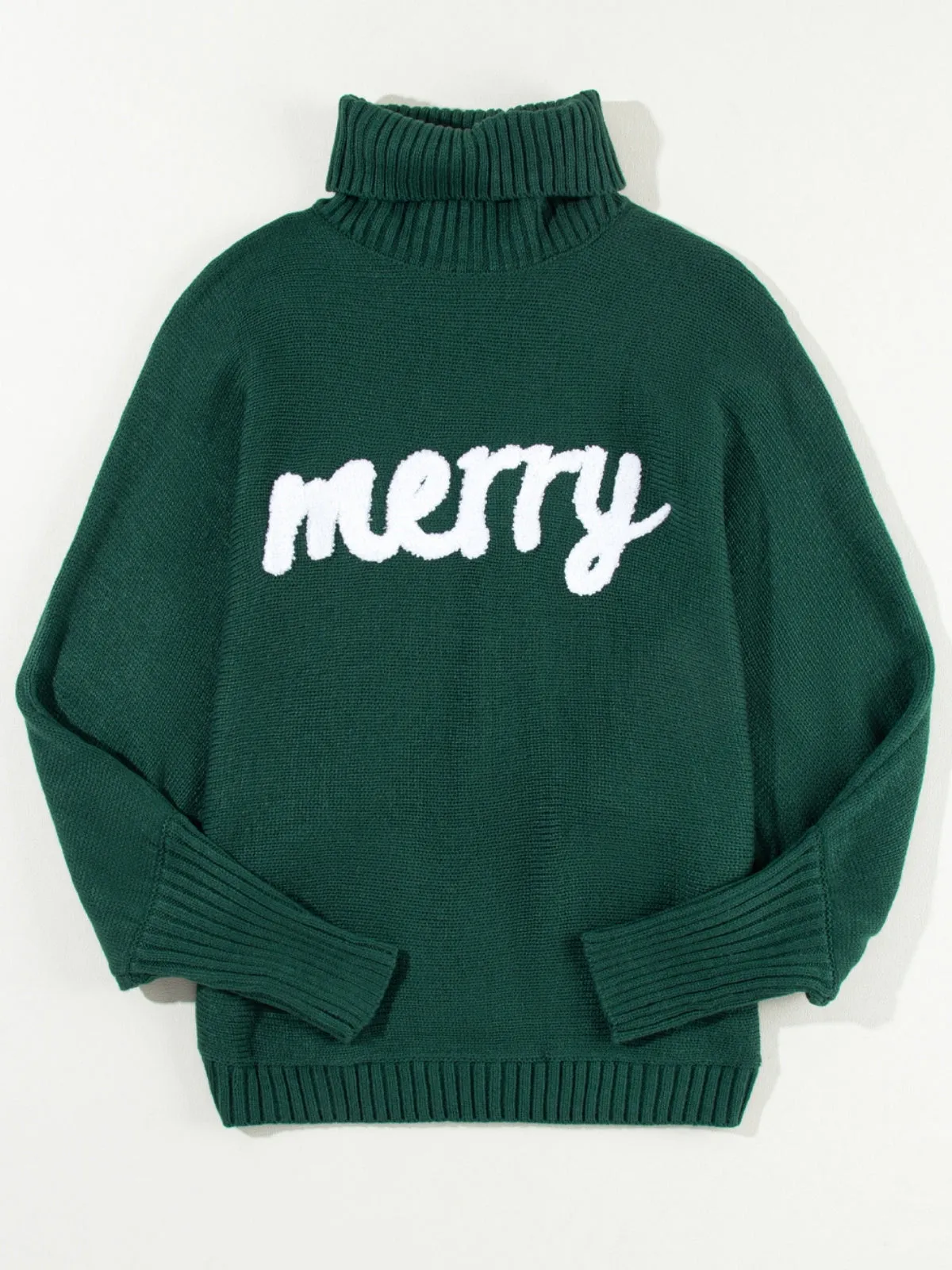 Womens Green Merry Embroidered Turtleneck Sweater