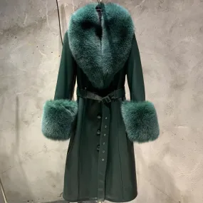 Women's Sheepskin Leather Fox Fur Trench Coat