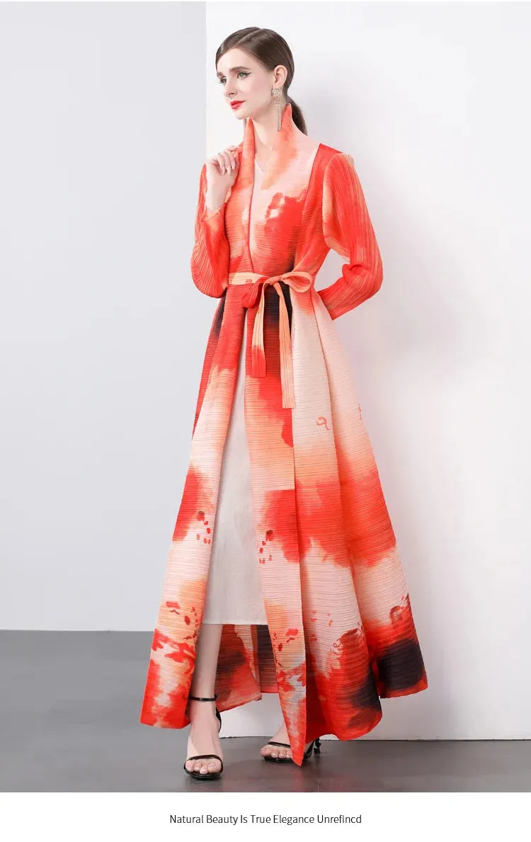 Women's Stylish Pleated Long Maxi Cardigan Coat