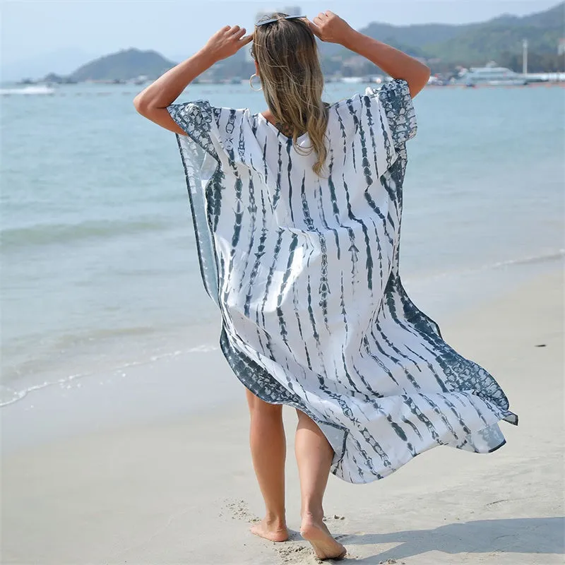 Womens Tie-Dye Print Summer Beach Casual Loose Dress