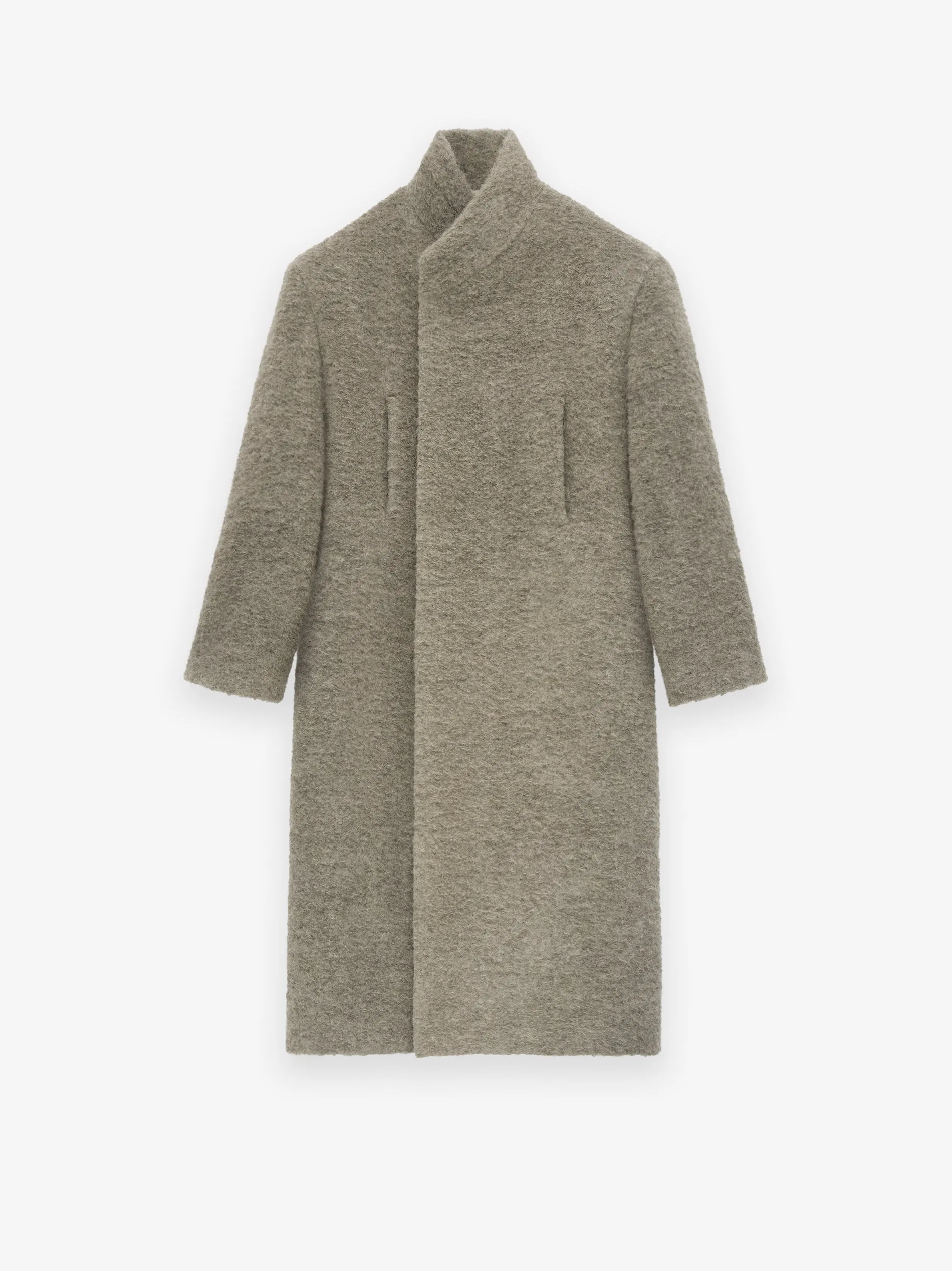 Wool Boucle Stand Collar Overcoat