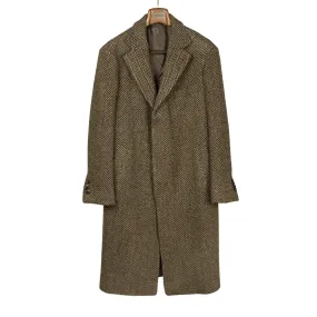 x Sartoria Carrara: Chesterfield coat in brown and chocolate herringbone undyed wool