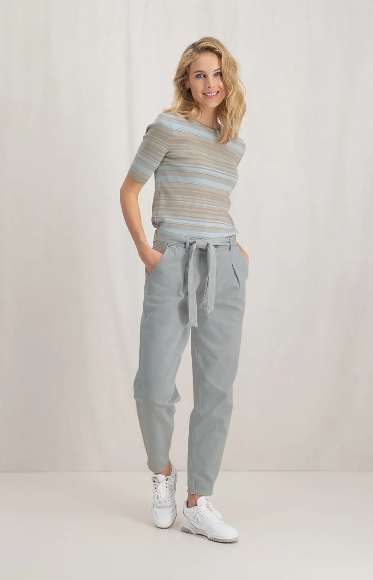 Yaya High Waist Denim Balloon Leg Trousers