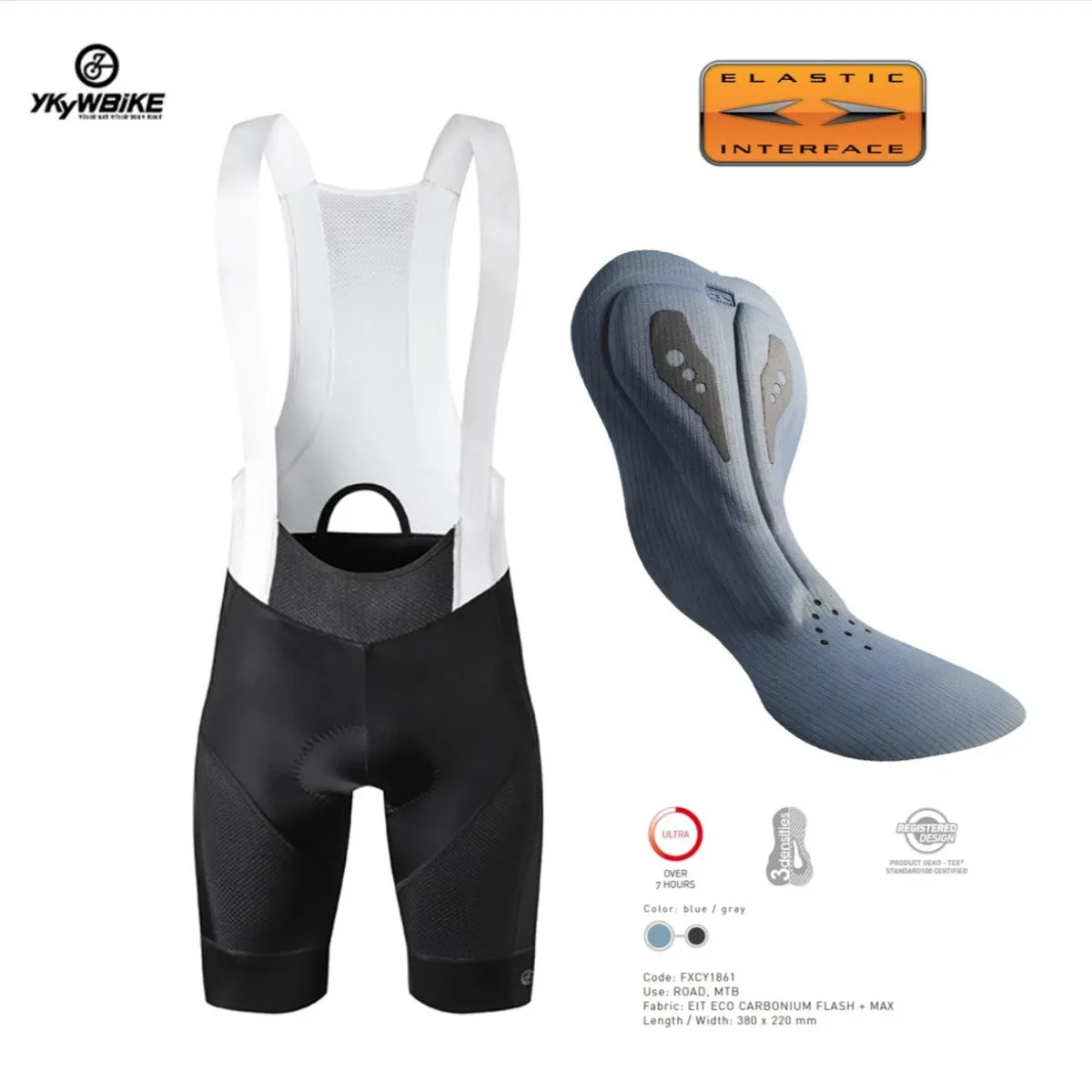 YKYW Men’s Cycling Bib Shorts Elastic Interface Paris 7H 3D Coolmax Padded Black-white