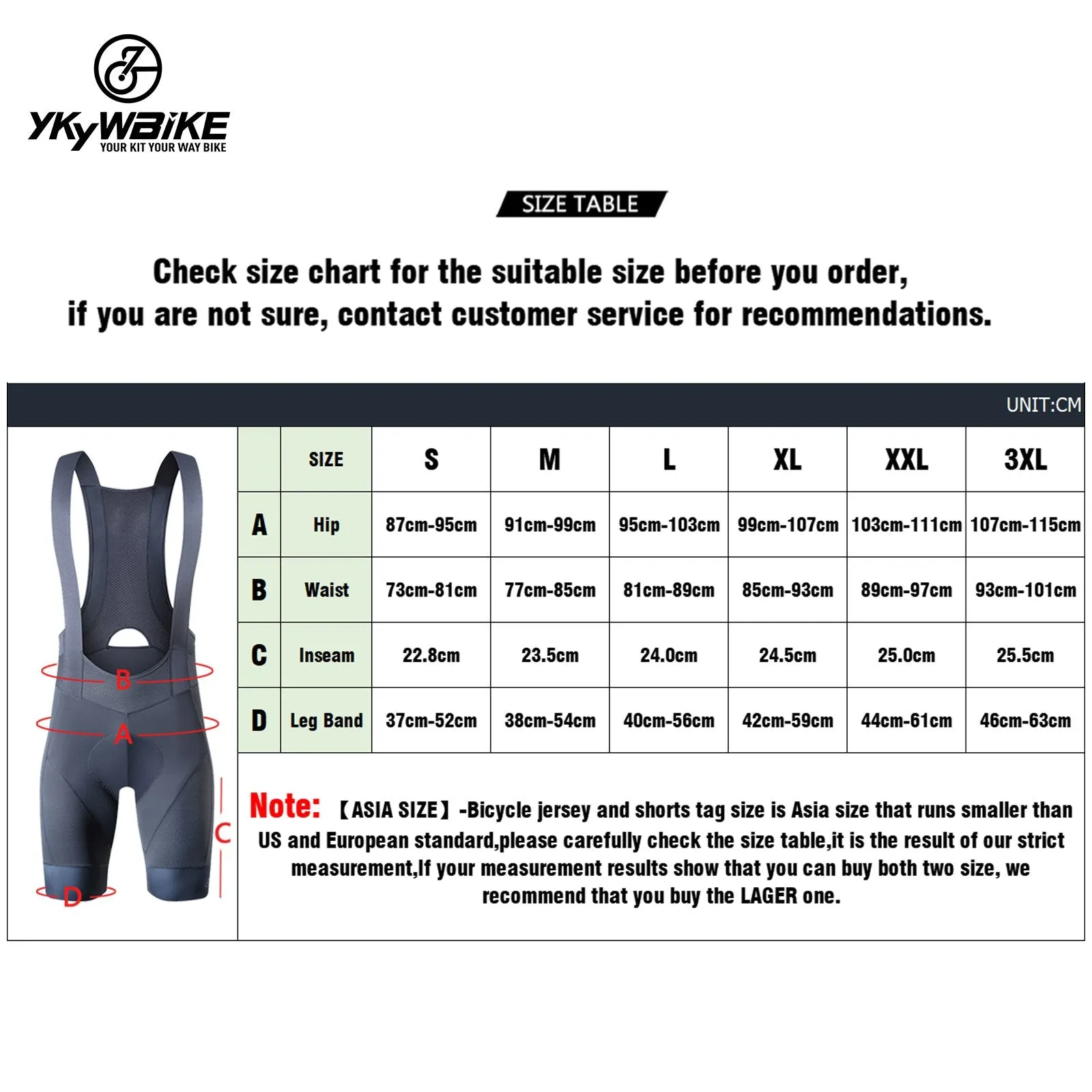 YKYW Men’s Cycling Bib Shorts Elastic Interface Paris 7H 3D Coolmax Padded Black-white