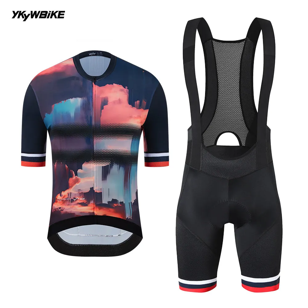 YKYW Summer Men's Cycling Short Sleeve Jersey Clothing Set 6 Hours Bib Shorts Suit Breathable Mtb Bicycle Clothing Road Bike Suit