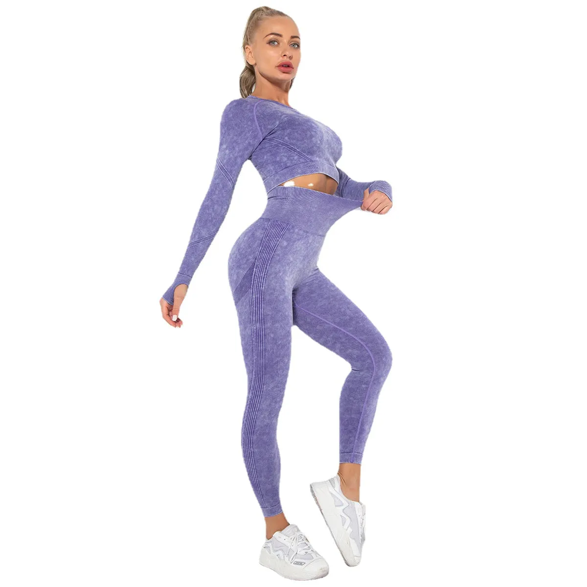 Yoga Suit Women's Sports Running Workout Long Sleeve Suit Hip Yoga Pants