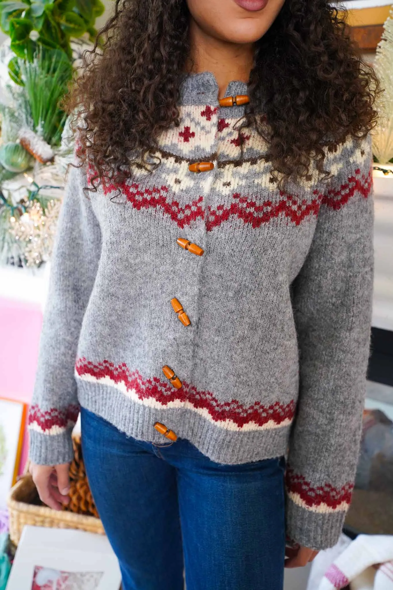 Yule Tide Crew Neck Nordic Sweater - Gray/Multi